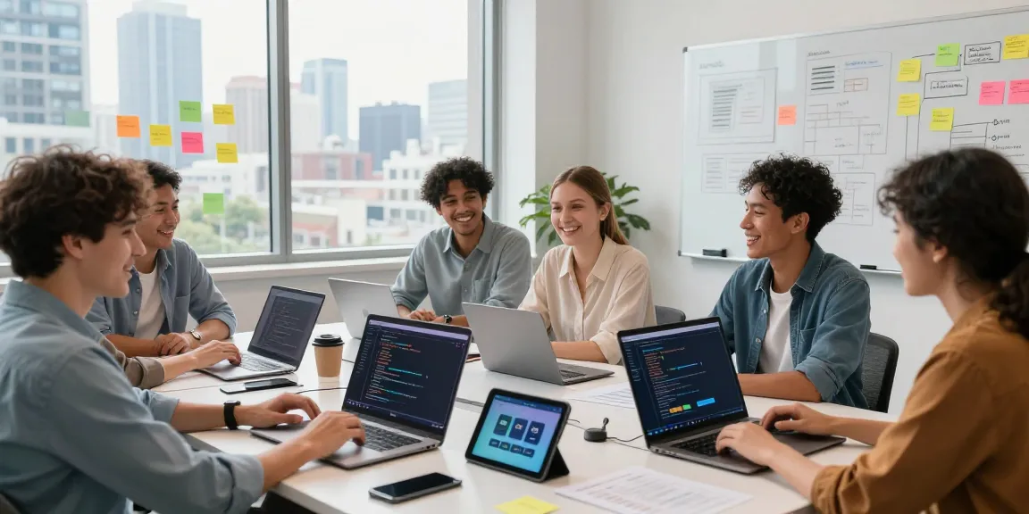 Dynamic collaboration at a tech workspace featuring the WPS Official Website, showcasing software innovation and teamwork.
